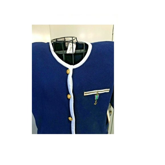 Vtg 1992 Susan Bristol Set Navy Blue Pleated Skirt & Button Top Knit Sweater Top - Picture 2 of 12